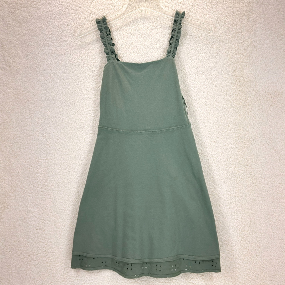 Hollister Eyelet Mini Dress Green XS Square Neck Ruffled Shoulder Straps Summer - Picture 3 of 10